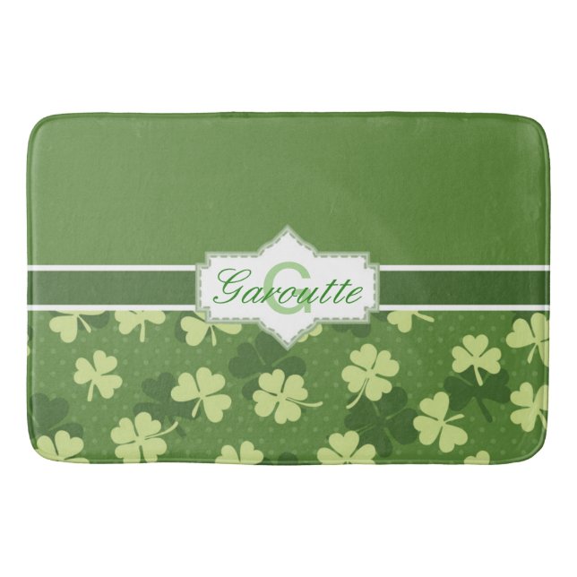 Personalized Green Shamrock St Patricks Day Bathroom Mat (Front)