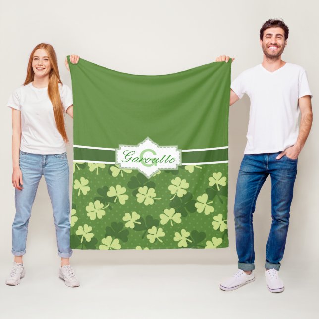 Personalized Green Shamrock St Patricks Day Fleece Blanket (In Situ)