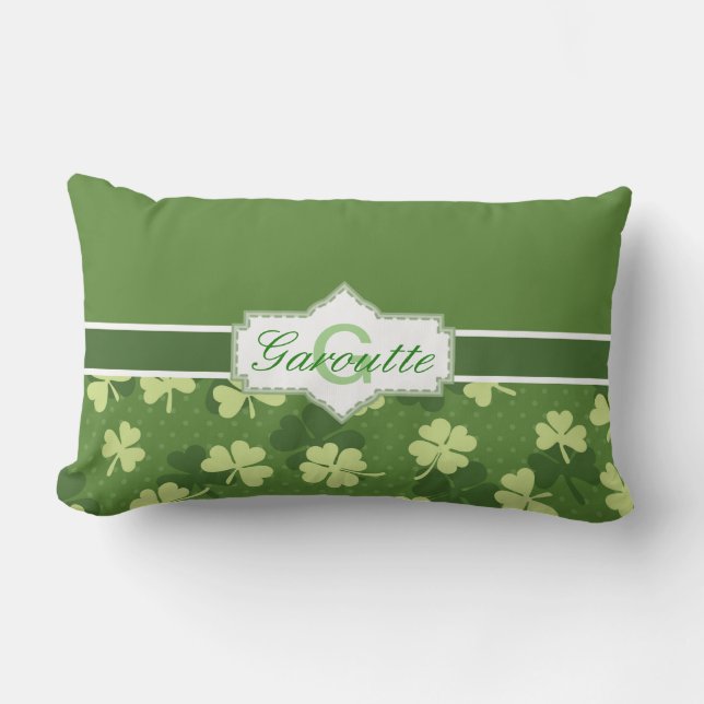 Personalized Green Shamrock St Patricks Day Lumbar Pillow (Front)