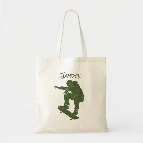 Personalized Green Skateboarder Graphic Tote Bag