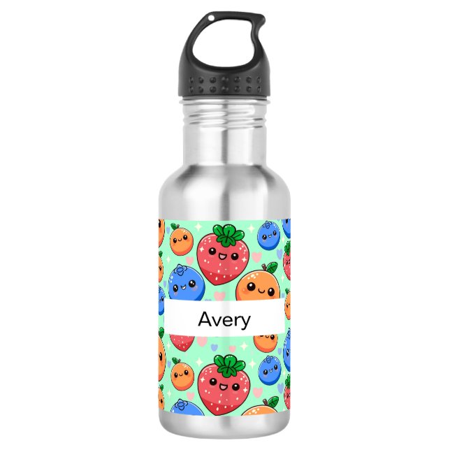 Personalized Green Smiling Fruit Stainless Steel Water Bottle (Front)