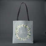 Personalized Green Snowberry Eucalyptus Wedding Tote Bag<br><div class="desc">Elegant soft blue-green winter wedding/bridal shower tote bag featuring a wreath of hand painted snowberries and eucalyptus. All text is fully editable so you can easily change the font style/color/size and delete or move text. Coordinating items available in my store.</div>