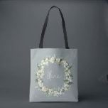 Personalized Green Snowberry Eucalyptus Wedding Tote Bag<br><div class="desc">Elegant soft blue-green winter wedding/bridal shower tote bag featuring a wreath of hand painted snowberries and eucalyptus. All text is fully editable so you can easily change the font style/color/size and delete or move text. Coordinating items available in my store.</div>