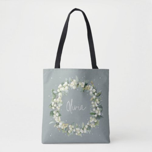 Personalized Green SnowberryEucalyptus Wedding Tote Bag
