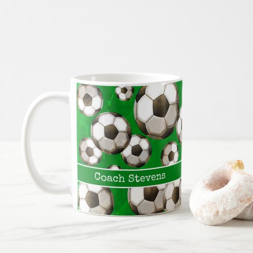 Personalized Green Soccer Field  Soccer Balls Coffee Mug