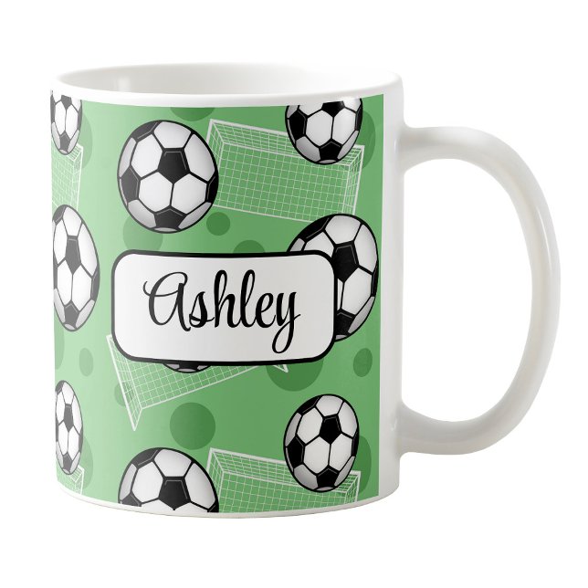 Personalized Green Soccer Mug (Personalized Green Soccer Mug at Amy's Coffee Mugs on Zazzle. )