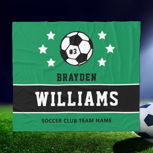 Personalized Green Soccer Player Name Fleece Blanket