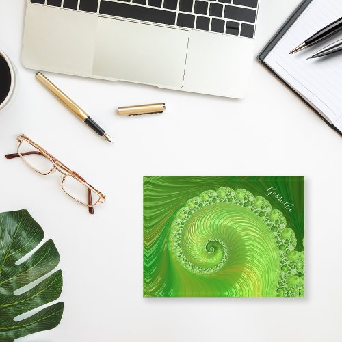 Personalized Green Spiral Fractal Paperweight