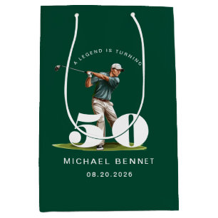 Personalized Green Sports Golf 50th Birthday Medium Gift Bag