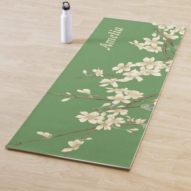 Personalized Green Spring Flowers Add Name Yoga Mat (In Situ)