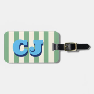 Personalized Green Stripe Monogram Custom Initial  Luggage Tag