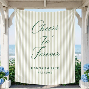 Personalized Green Stripe Wedding Engagement Party Tapestry