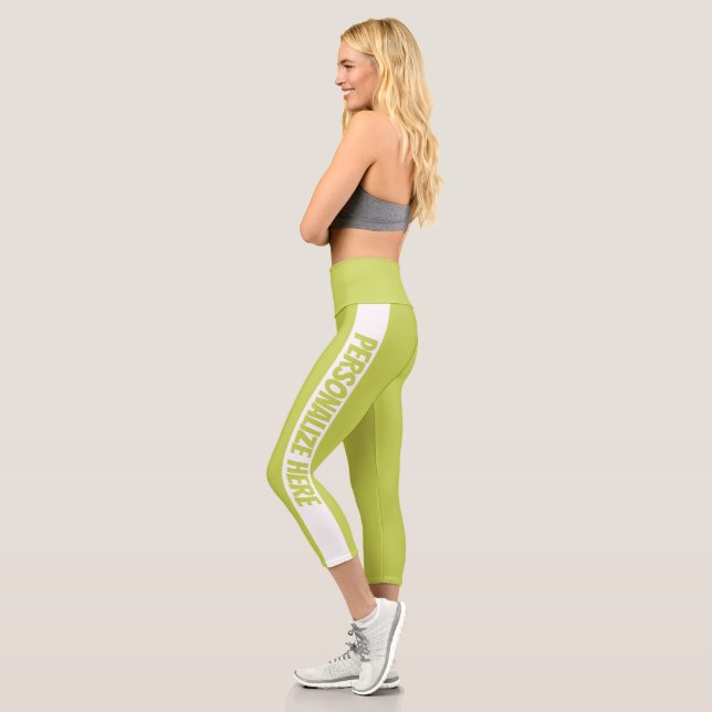 Personalized Green Striped Capri Leggings (Left)