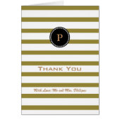 Personalized Green Striped Monogram Thank You Card (Front)