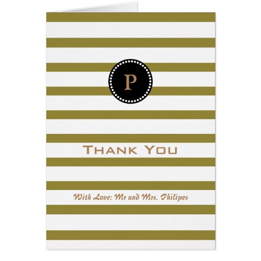 Personalized Green Striped Monogram Thank You Card (Front)