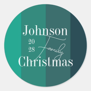 Personalized Green Stripes Family Name Christmas Classic Round Sticker