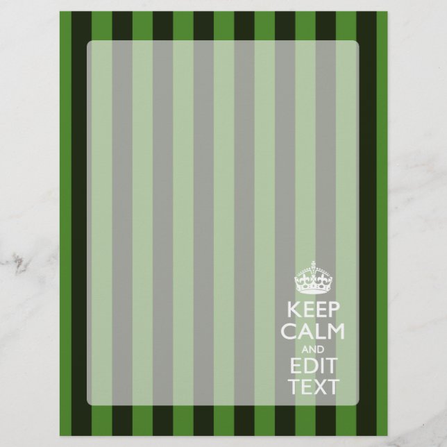 Personalized Green Stripes Keep Calm Your Text (Front)