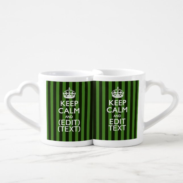 Personalized Green Stripes Keep Calm Your Text Coffee Mug Set (Front Nesting)