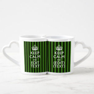 Personalized Green Stripes Keep Calm Your Text Coffee Mug Set