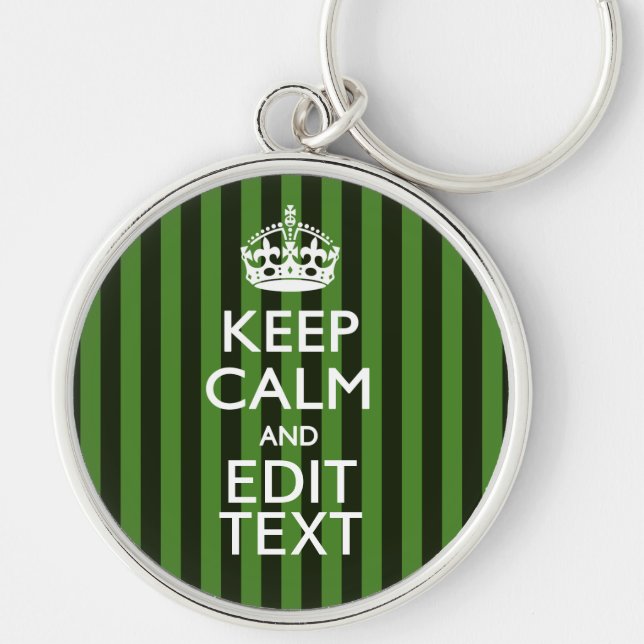 Personalized Green Stripes Keep Calm Your Text Keychain (Front)