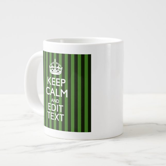Personalized Green Stripes Keep Calm Your Text Large Coffee Mug (Front Left)