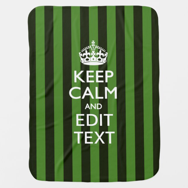 Personalized Green Stripes Keep Calm Your Text Swaddle Blanket (Front)