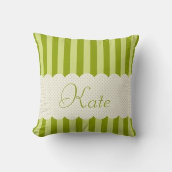 Personalized Green Stripes Polka Dots Design Throw Pillow by VintageDesignsShop at Zazzle