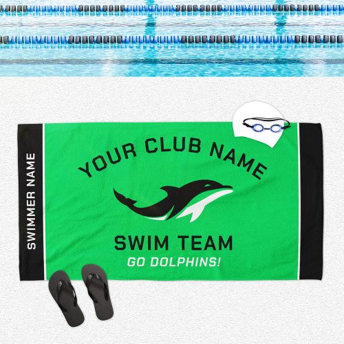 Personalized Green Swim Team Swimmer Name Beach Towel