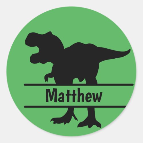 Personalized Green T_Rex Name  Classic Round Sticker