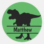 Personalized Green T-Rex Name  Classic Round Sticker