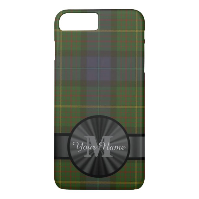 Personalized green tartan plaid monogram Case-Mate iPhone case (Back)