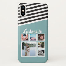 Personalized Green Teal Stripe Pattern Black White