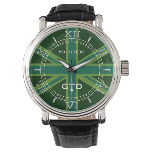 Personalized Green Teal Union Jack Flag Style Dial Watch