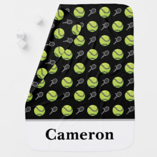 Personalized Green Tennis Balls Rackets Sport Cool Baby Blanket