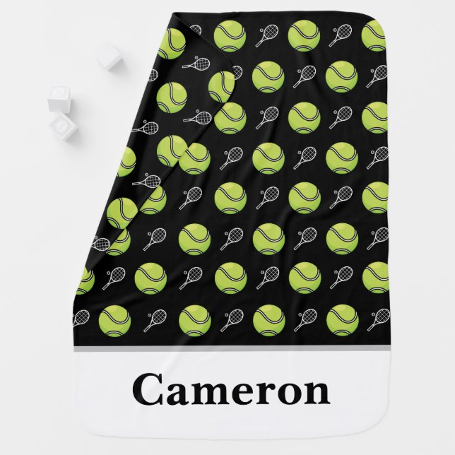 Personalized Green Tennis Balls Rackets Sport Cool Baby Blanket (In Situ)