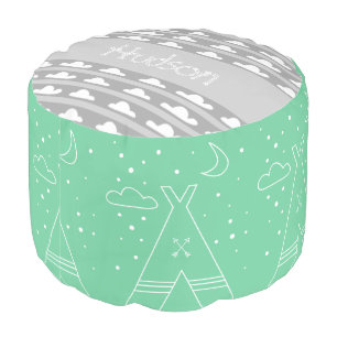 Personalized Green Tepee and Cloud pouf