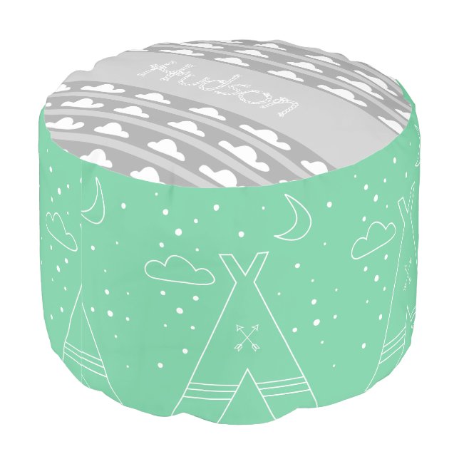 Personalized Green Tepee and Cloud pouf (Angled Back)