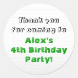 Personalized Green Thank You Birthday Party Classic Round Sticker