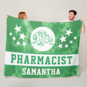 Personalized Green Tie Dye Pharmacist Name  Fleece Blanket