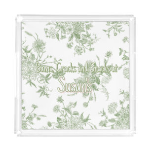 Personalized Green Toile Botanical Custom Mahjong Acrylic Tray