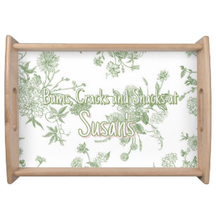 Personalized Green Toile Botanical Custom Mahjong Serving Tray