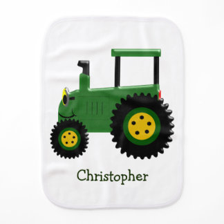 Personalized Green Tractor Baby Burp Cloth
