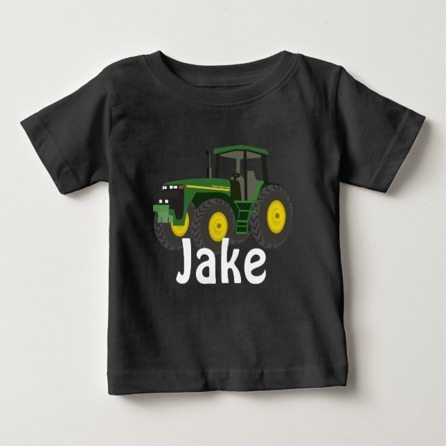 Personalized Green Tractor Baby T-Shirt (Front)
