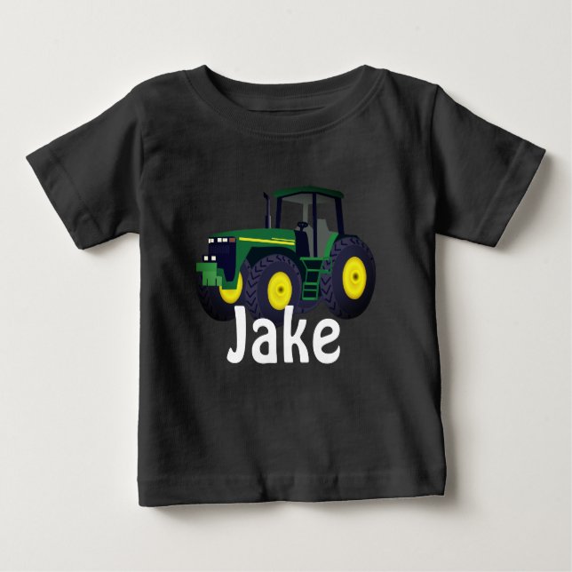 Personalized Green Tractor Baby T-Shirt (Front)
