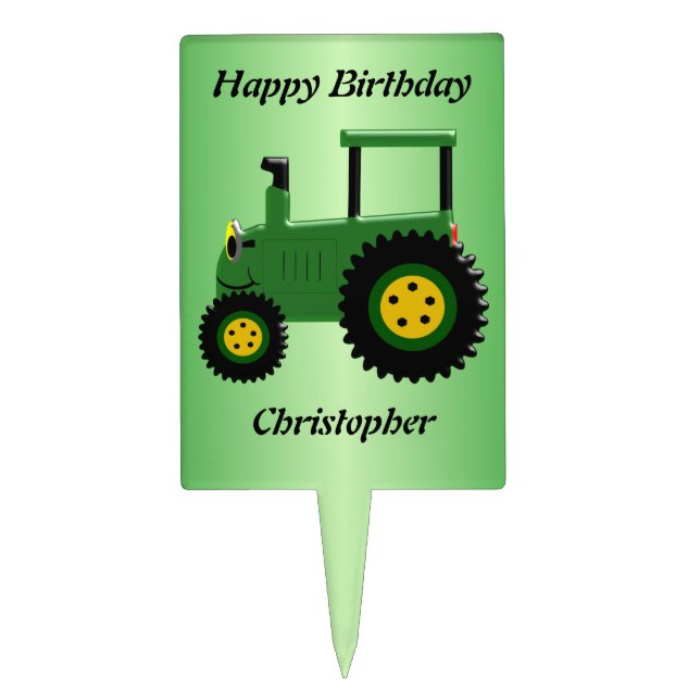 Personalized Green Tractor Birthday Cake Topper (Front)