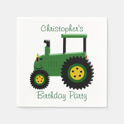Personalized Green Tractor Birthday Napkins