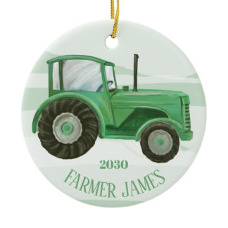 Personalized Green Tractor Christmas Ornament