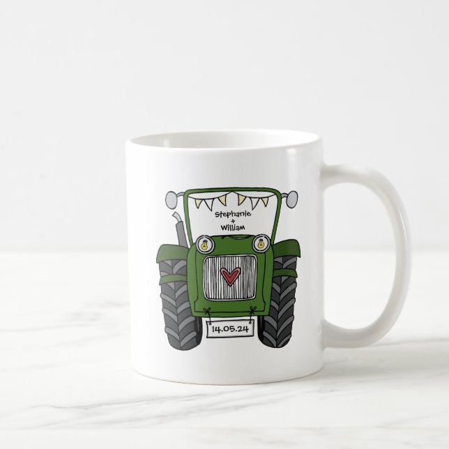 Personalized Green Tractor Country Wedding Gift Coffee Mug (Right)