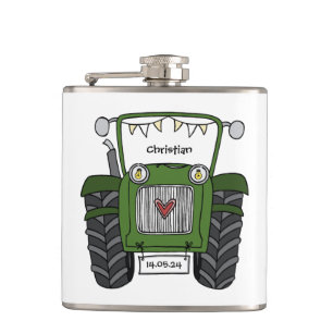 Personalized Green Tractor Country Wedding Gift Flask
