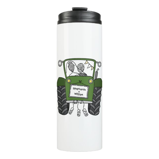 Personalized Green Tractor Country Wedding Gift Thermal Tumbler (Front)